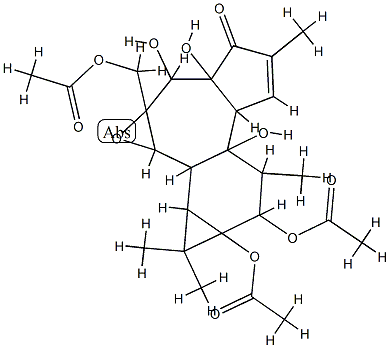 8,8a-Bis(acetyloxy)-2a-[(acetyloxy)methyl]-1,1a,1b,1c,2a,3,3a,6a,6b,7,8,8a-dodecahydro-3,3a,6b-trihydroxy-1,1,5,7-tetramethyl-4H-cyclopropa[5',6']benz[1',2':7,8]azuleno[5,6-b]oxiren-4-one Struktur