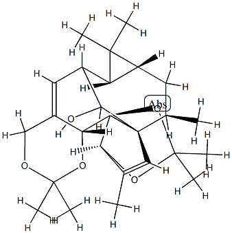 (1aR,7bS)-1aα,2,7aα,13,14,14aα-Hexahydro-1,1,6,6,9,9,11,13α-octamethyl-10aαH-2α,12aα-methano-1H,4H-cyclopropa[5,6][1,3]dioxolo[2',3']cyclopenta[1',2':9,10]cyclodeca[1,2-d][1,3]dioxin-15-ol Struktur