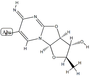 6H-Furo[2,3:4,5]oxazolo[3,2-a]pyrimidin-3-ol,7-fluoro-2,3,3a,9a-tetrahydro-6-imino-2-methyl-,[2R-(2alpha,3bta,3abta,9abta)]-(9CI) Struktur