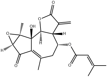 3-Methyl-2-butenoic acid [(3aR)-2,3,3a,4,5,7,7aα,8a,8b,8cα-decahydro-8bβ-hydroxy-6,8aα-dimethyl-3-methylene-2,7-dioxooxireno[2,3]azuleno[4,5-b]furan-4α-yl] ester Struktur