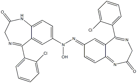 (9E)-6-(2-chlorophenyl)-9-[[6-(2-chlorophenyl)-3-oxo-2,5-diazabicyclo[5.4.0]undeca-5,8,10,12-tetraen-9-yl]-hydroxy-hydrazinylidene]-2,5-diazabicyclo[5.4.0]undeca-1,5,7,10-tetraen-3-one Struktur