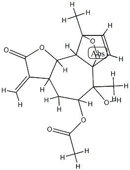 (3aS)-5β-Acetoxy-3a,5,6,9,9aβ,9bα-hexahydro-6β-hydroxy-6,9-dimethyl-3-methylene-4H-6aα,9α-ethenofuro[2',3':3,4]cyclohepta[1,2-c][1,2]dioxol-2(3H)-one Struktur