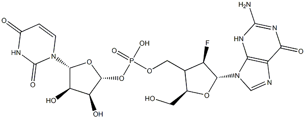 2'-deoxy-2'-fluoroguanylyl-(3'-5')uridine Struktur