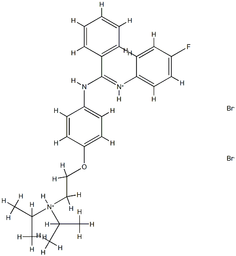 2-[4-[[(4-fluorophenyl)azaniumylidene-phenyl-methyl]amino]phenoxy]ethy l-dipropan-2-yl-azanium dibromide Struktur