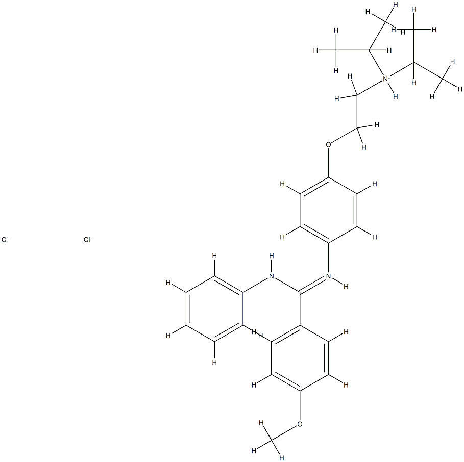 2-[4-[anilino-(4-methoxyphenyl)methylidene]azaniumylphenoxy]ethyl-dipr opan-2-yl-azanium dichloride Struktur