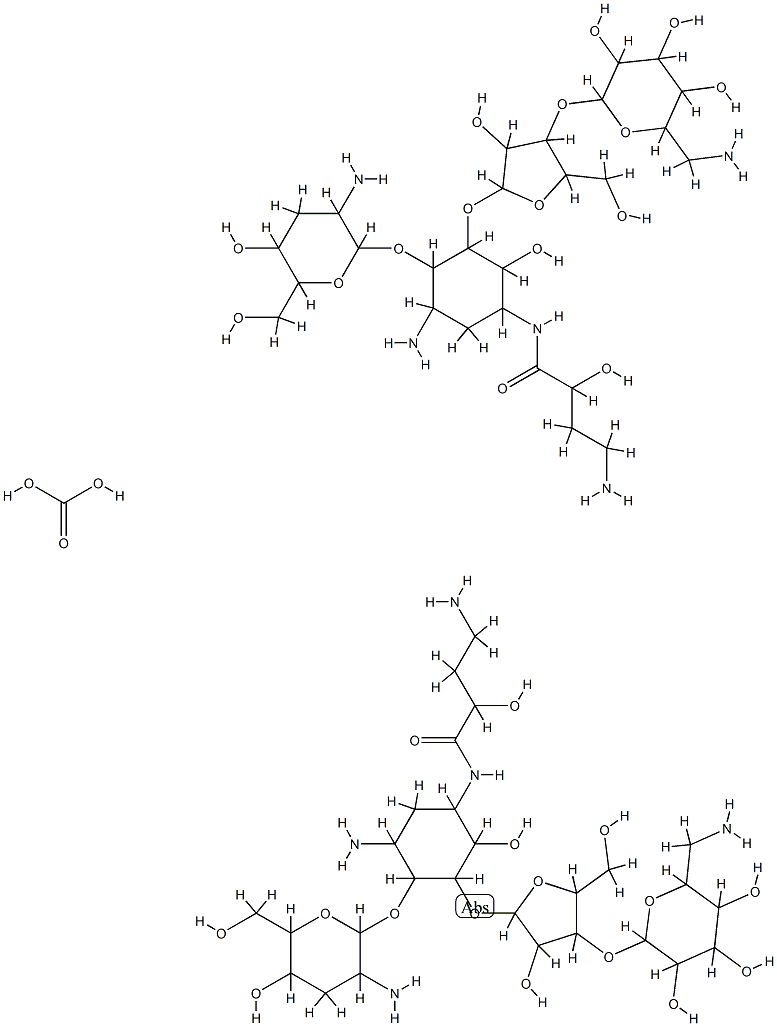 5-(O-(3-O-(6-amino-6-deoxy-beta-idopyranosyl)-beta-ribofuranosyl)-1-N-4-amino-2-hydroxybutanoyl)-3'-deoxyparomamine Struktur