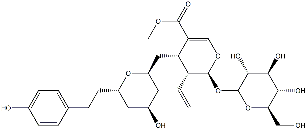 (2S)-3α-Ethenyl-2β-(β-D-glucopyranosyloxy)-3,4-dihydro-4α-[[(2S,4S,6S)-tetrahydro-4-hydroxy-6-[2-(4-hydroxyphenyl)ethyl]-2H-pyran-2-yl]methyl]-2H-pyran-5-carboxylic acid methyl ester Struktur