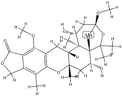 [1R,(-)]-1,2,3,6,7,7a,10,14,14aβ,14b-Decahydro-1α,6α-dihydroxy-3,13-dimethoxy-5,5,7aβ,9,14bα-pentamethyl-12H-3β,5aβ-epoxy-5H-furo[3,4-i]oxepino[4,3-a]xanthene-12-one Struktur