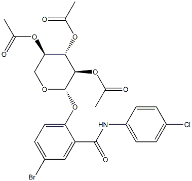 5-Bromosalicyl-4'-chloroanilide O-beta-D-xylopyranoside triacetate Struktur