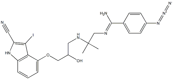 1-(4-azidobenzimidyl)-3,3-dimethyl-6-hydroxy-7-(2-cyano-3-iodoindol-4-yloxy)-1,4-diazaheptane Struktur