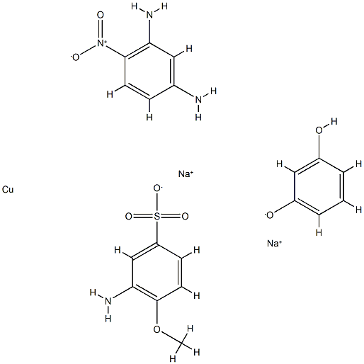 Copper, complexes with diazotized 3-amino-4-methoxybenzenesulfonic acid monosodium salt coupled with diazotized 4-nitro-1,3-benzenediamine and resorcinol, sodium salts Struktur