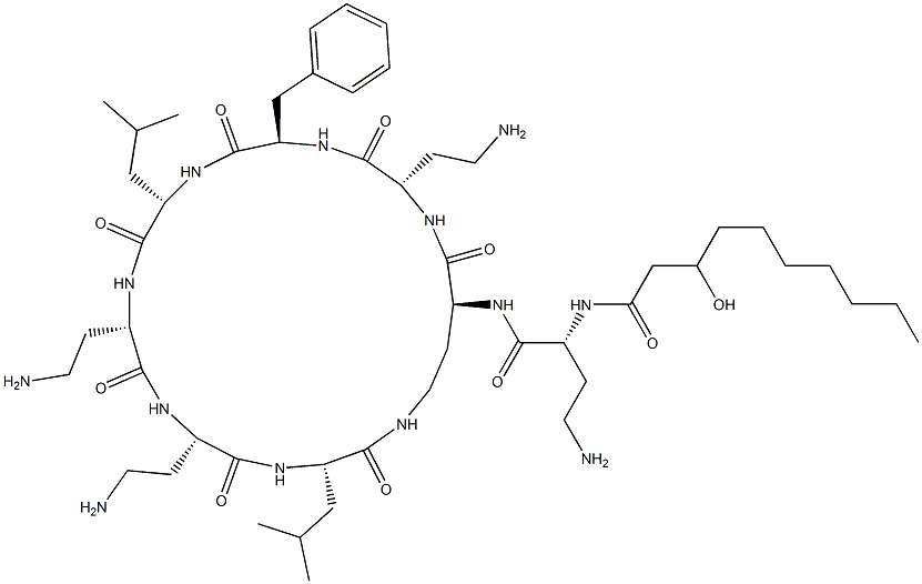 N2-[N2-(3-Hydroxy-1-oxodecyl)-D-DAB-]cyclo[L-DAB*-L-DAB-D-Phe-L-Leu-L-DAB-L-DAB-L-Leu-] Struktur