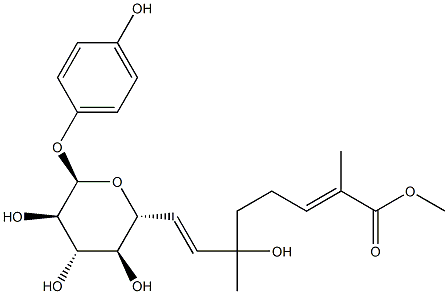 4-Hydroxyphenyl β-D-glucopyranoside 6-[(R,E)-6-hydroxy-2,6-dimethyl-2,7-octadienoate] Struktur