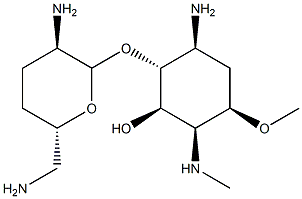 5-Amino-6-O-(2,6-diamino-2,3,4,6-tetradeoxy-α-D-erythro-hexopyranosyl)-3-O-methyl-2-(methylamino)-2,4,5-trideoxy-D-epi-inositol Struktur