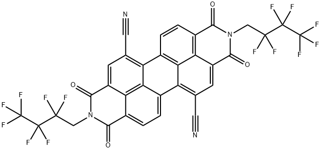 Anthra[2,1,9-def:6,5,10-d'e'f']diisoquinoline-5,12-dicarbonitrile, 2,9-bis(2,2,3,3,4,4,4-heptafluorobutyl)-1,2,3,8,9,10-hexahydro-1,3,8,10-tetraoxo- Struktur