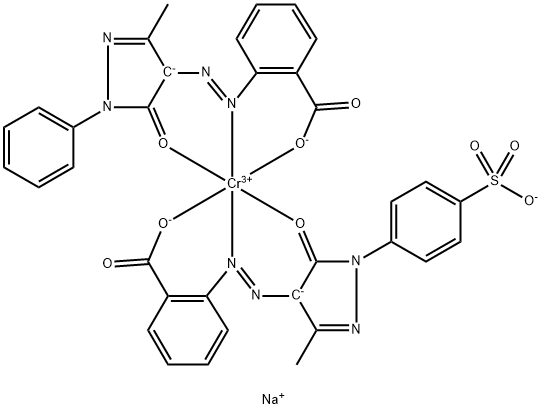 disodium [2-[(4,5-dihydro-3-methyl-5-oxo-1-phenyl-1H-pyrazol-4-yl)azo]benzoato(2-)][2-[[4,5-dihydro-3-methyl-5-oxo-1-(4-sulphophenyl)-1H-pyrazol-4-yl]azo]benzoato(3-)]chromate(2-) Struktur