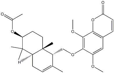 7-[[(1R)-6β-Acetyloxy-1,4,4aα,5,6,7,8,8a-octahydro-2,5,5,8aβ-tetramethylnaphthalen-1α-yl]methoxy]-6,8-dimethoxy-2H-1-benzopyran-2-one Struktur