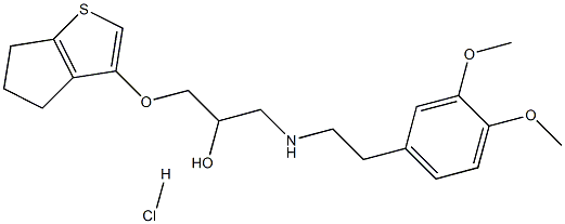 1-[2-(3,4-dimethoxyphenyl)ethylamino]-3-(8-thiabicyclo[3.3.0]octa-6,9- dien-6-yloxy)propan-2-ol hydrochloride Struktur