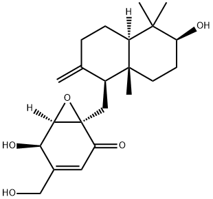 [1R,6R,(+)]-1α-[[(1S,4aR)-Decahydro-6β-hydroxy-5,5,8aβ-trimethyl-2-methylenenaphthalene-1β-yl]methyl]-5β-hydroxy-4-(hydroxymethyl)-7-oxabicyclo[4.1.0]hepta-3-ene-2-one Struktur