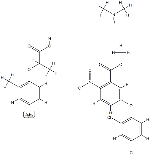 2-(4-chloro-2-methyl-phenoxy)propanoic acid, methyl 5-(2,4-dichlorophe noxy)-2-nitro-benzoate, N-methylmethanamine Struktur