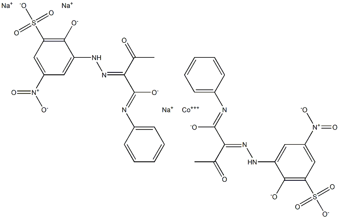 trisodium bis[2-hydroxy-5-nitro-3-[[2-oxo-1-[(phenylamino)carbonyl]propyl]azo]benzenesulphonato(3-)]cobaltate(3-)  Struktur