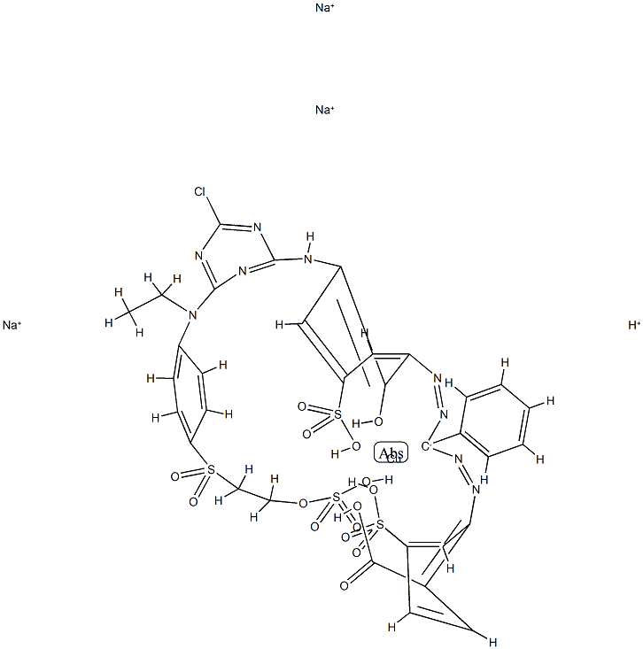 trisodium hydrogen [2-[[alpha-[[3-[[4-chloro-6-[ethyl[4-[[2-(sulphooxy)ethyl]sulphonyl]phenyl]amino]-1,3,5-triazin-2-yl]amino]-2-hydroxy-5-sulphophenyl]azo]benzyl]azo]-4-sulphobenzoato(6-)]cuprate(4-) Struktur