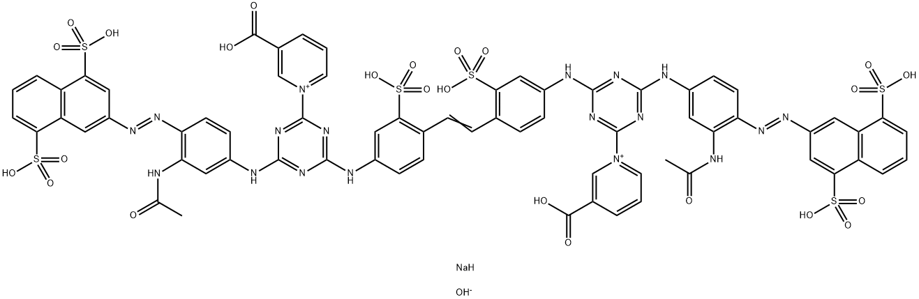 Pyridinium, 1,1'-[1,2-ethenediylbis[(3-sulfo-4,1-phenylene) imino [6-[[3-(acetylamino)-4-[(4,8-disulfo-2-naphthalenyl)azo]phenyl]amino]-1,3,5-triazine-4,2-diyl]]]bis[3-carboxy-, dihydroxide, hexasodium salt Struktur