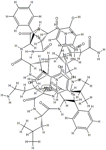 Cyclo(L-Asn-L-Gln-L-Tyr-L-Val-L-Orn-L-Leu-D-Phe-L-Pro-L-Trp-D-Phe-) Struktur