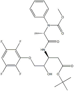 D-glycero-Pentonic acid, 2,3-dideoxy-3-[[(2S)-1-oxo-2-[[(phenylMethoxy)carbonyl]aMino]propyl]aMino]-5-O-(2,3,5,6-tetrafluorophenyl)-, 1,1-diMethylethyl ester, (4ξ)- (9CI) Struktur