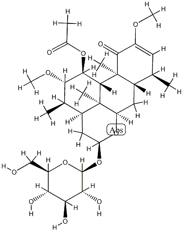 11α-(Acetyloxy)-16α-(β-D-glucopyranosyloxy)-2,12β-dimethoxypicras-2-en-1-one Struktur