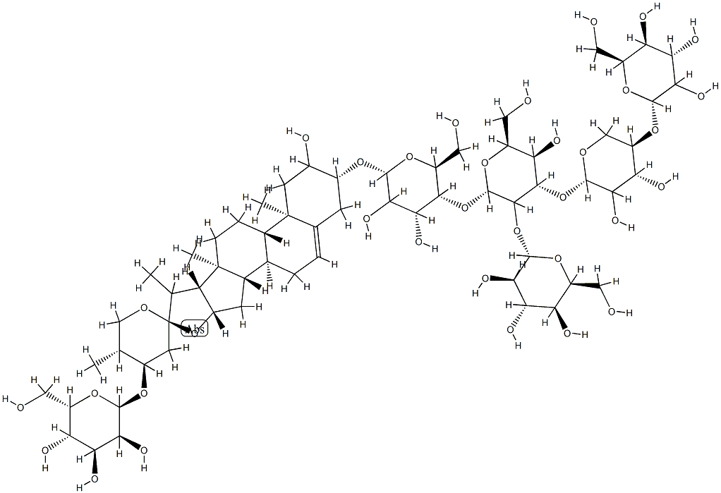 [(24S,25S)-24-(β-D-Glucopyranosyloxy)-2α-hydroxyspirost-5-en-3β-yl]4-O-[2-O-(β-D-glucopyranosyl)-3-O-[4-O-(β-D-glucopyranosyl)-β-D-xylopyranosyl]-β-D-glucopyranosyl]-β-D-galactopyranoside Struktur