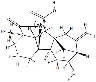 4aα,6β-Dihydroxy-1-methyl-8-methylenegibbane-1α,10β-dicarboxylic acid 1,4a-lactone Struktur