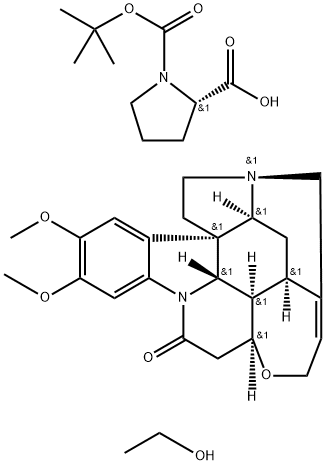 2,3-Dimethoxystrychnidin-10-one (S)-1-(tert-butoxycarbonyl)pyrrolidine-2-carboxylic acid ethyl ester monohydrate Struktur