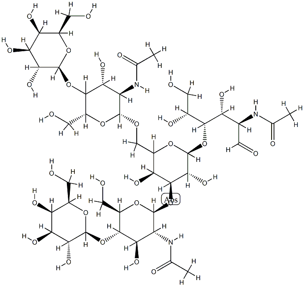 galactosyl-beta 1-4-N-acetylglucosaminyl-beta 1-3-(galactosyl-beta 1-4-N-acetylglucosaminyl-beta 1-6)galactosyl-beta 1-4-N-acetylglucosaminylpyranoside Struktur