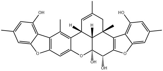 [3aS,(-)]-3,3a,9,9a,17bβ,17cβ-Hexahydro-2,3aβ,6,14,17-pentamethylbenzo[kl]bisbenzofuro[3,2-b:2',3'-i]xanthene-4,9α,9aα,16-tetrol Struktur