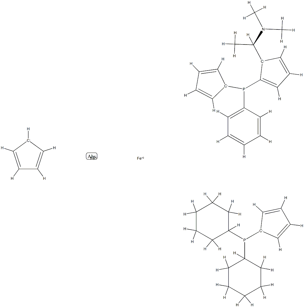 1-Dicyclohexylphosphino-1′-{(S)-{(SP)-2-[(R)-1-(diMethylaMino)ethyl]ferrocenyl}phenylphosphino}ferrocene Struktur