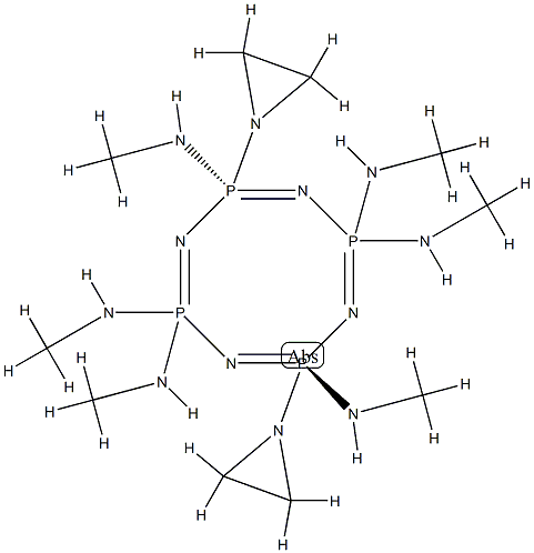 1,5-bis(1-aziridinyl)gem-1,3,3',5,7,7'-hexakis(methylamino)-2,4,6,8,1,3,5,7-tetraazatetraphosphocine Struktur