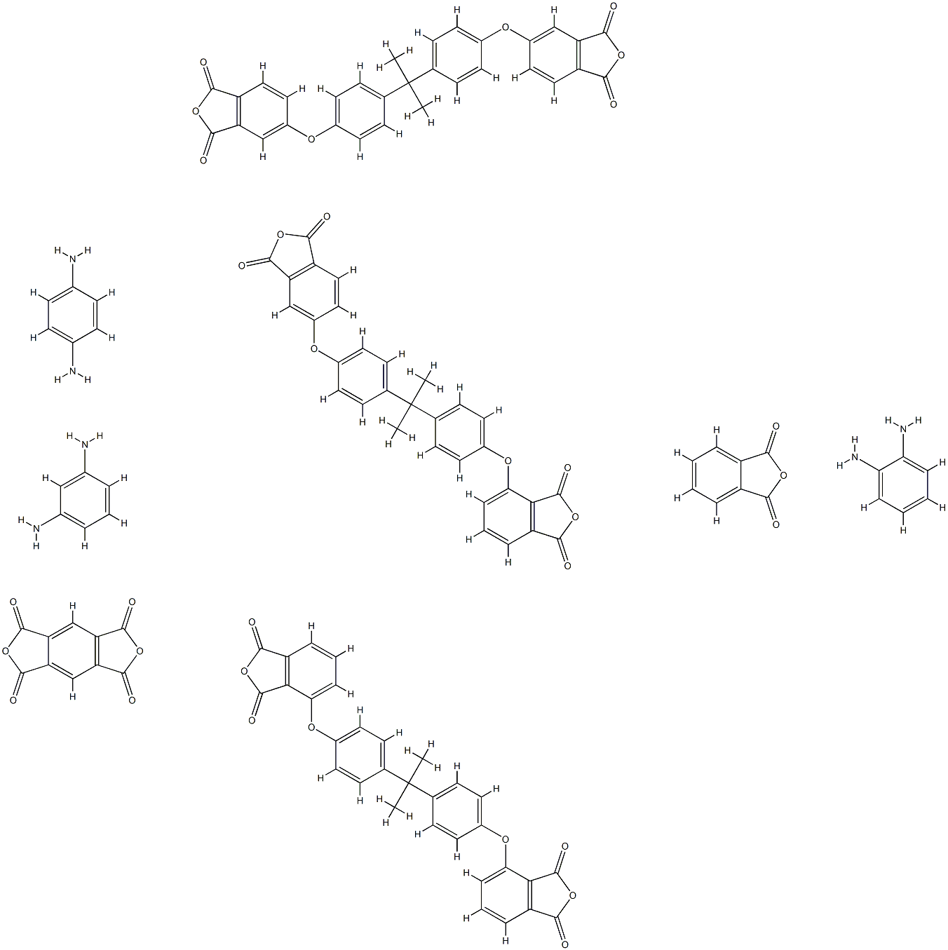 1H,3H-Benzo1,2-c:4,5-cdifuran-1,3,5,7-tetrone, polymer with 1,2-benzenediamine, 1,3-benzenediamine, 1,4-benzenediamine, 4-4-1-4-(1,3-dihydro-1,3-dioxo-5-isobenzofuranyl)oxyphenyl-1-methylethylphenoxy-1,3-isobenzofurandione, 1,3-isobenzofurandione, 4,4-(1- Struktur