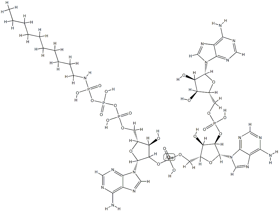 P(1)-adenylyl-5'-2'-adenylyl-5'-2'-adenosyl-P(3)-n-decylaminotriphosphate Struktur