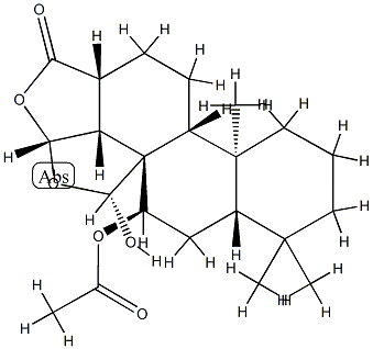 (3R,3aα,5aα,9aβ,11aα,12R)-3β,3bβ-(Epoxymethano)-4α,12-dihydroxy-3a,3b,4,5,5a,6,7,8,9,9a,9bα,10,11,11a-tetradecahydro-6,6,9a-trimethylphenanthro[1,2-c]furan-1(3H)-one 4-acetate Struktur