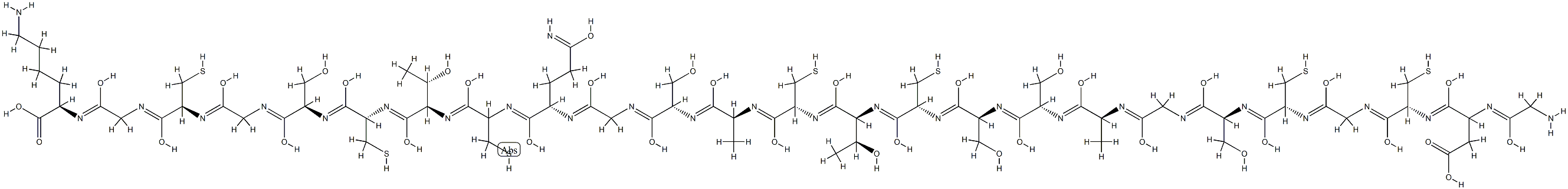 Gly-L-Asp-L-Cys-Gly-L-Cys-L-Ser-Gly-L-Ala-L-Ser-L-Ser-L-Cys-L-Thr-L-Cys-L-Ala-L-Ser-Gly-L-Gln-L-Cys-L-Thr-L-Cys-L-Ser-Gly-L-Cys-Gly-Lys-OH Struktur
