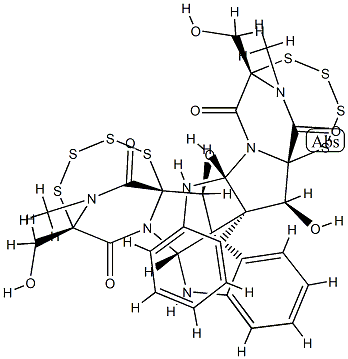 (6S,6'S)-17,18:17',18'-Diseco-2,2',5,5'-tetrademercapto-2,5:2',5'-bispertetrathio-6,6'-dihydroxychetocin Struktur