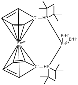 Dibromo 1,1'-bis[di-tert-butylphosphino)ferrocene] palladium(II) Struktur