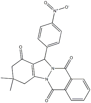 3,3-DIMETHYL-13-(4-NITRO-PHENYL)-2,3,4,13-TETRAHYDRO-INDAZOLO[1,2-B]PHTHALAZINE-1,6,11-TRIONE Struktur