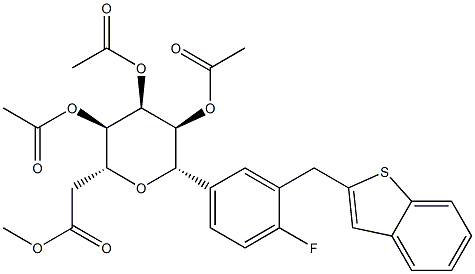 D-Glucitol, 1,5-anhydro-1-C-[3-(benzo[b]thien-2-ylMethyl)-4-fluorophenyl]-, 2,3,4,6-tetraacetate, (1S)- Struktur