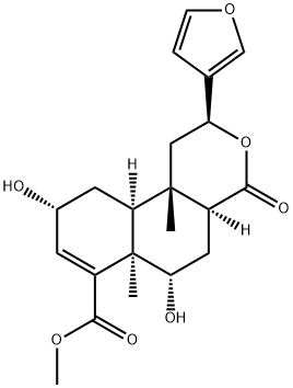 [2S,(-)]-2β-(3-Furanyl)-1,4,4aα,5,6,6a,9,10,10aα,10b-decahydro-6α,9α-dihydroxy-6aα,10bβ-dimethyl-4-oxo-2H-naphtho[2,1-c]pyran-7-carboxylic acid methyl ester Struktur