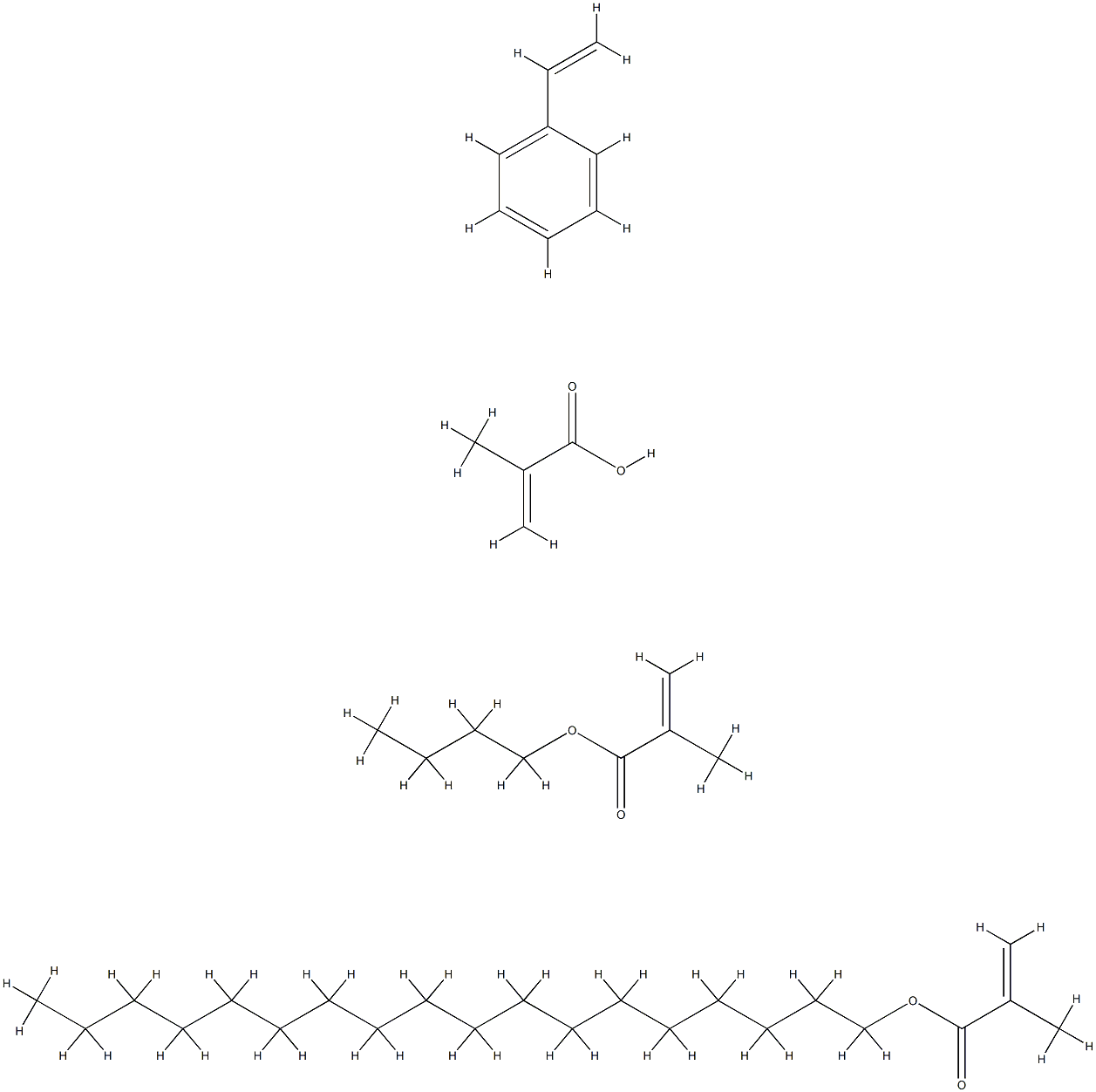 2-Propenoic acid, 2-methyl-, polymer with butyl 2-methyl-2-propenoate, ethenylbenzene and octadecyl 2-methyl-2-propenoate Struktur