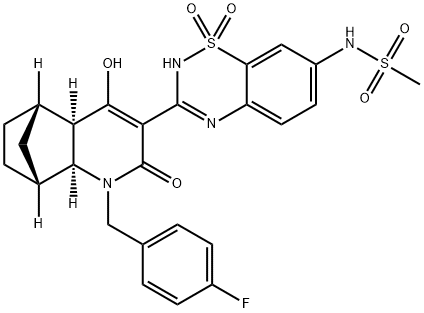 N-[3-[(4aR,5S,8R,8aS)-1-[(4-Fluorophenyl)methyl]-1,2,4a,5,6,7,8,8a-octahydro-4-hydroxy-2-oxo-5,8-methanoquinolin-3-yl]-1,1-dioxido-2H-1,2,4-benzothiadiazin-7-yl]methanesulfonamide Struktur