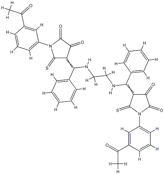 (4E)-1-(3-acetylphenyl)-4-[[2-[[(E)-[1-(3-acetylphenyl)-4,5-dioxo-2-su lfanylidene-pyrrolidin-3-ylidene]-phenyl-methyl]amino]ethylamino]-phen yl-methylidene]-5-sulfanylidene-pyrrolidine-2,3-dione Struktur