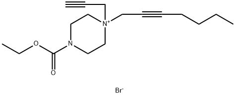 ethyl 4-hept-2-ynyl-4-prop-2-ynyl-2,3,5,6-tetrahydropyrazine-1-carboxy late bromide Struktur